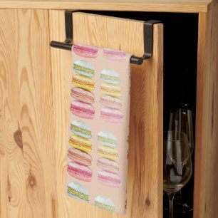 Linge De Cuisine Macarons français aquarelle peints à la main