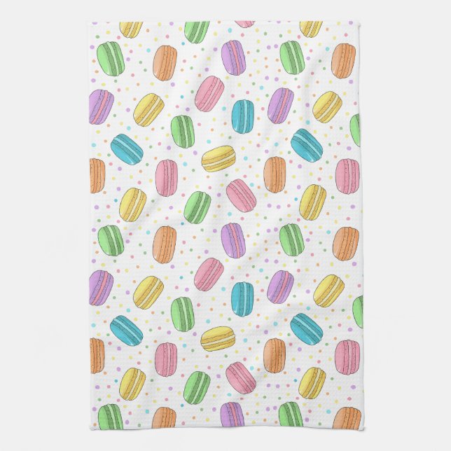Linge De Cuisine Macarons français pastel rose jaune vert (Vertical)