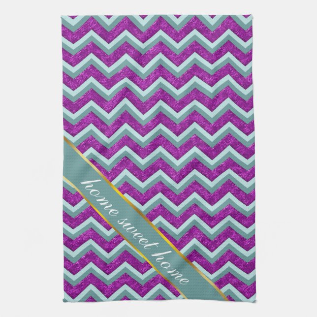 Linge De Cuisine Magenta Foil et Turquoise ZigZag Motif (Vertical)
