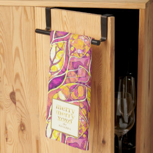 Linge De Cuisine Magenta Gold Noël Joyeux Motif#21 ID1009
