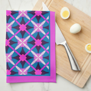 Linge De Cuisine Magenta rétro et thé Motif Diamant bleu Turquoise