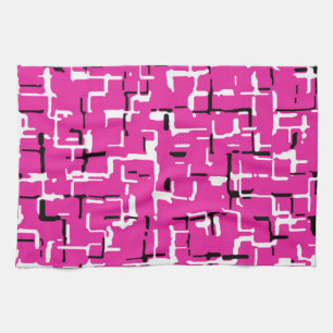 Linge De Cuisine Magenta violet rose noir Motif blanc
