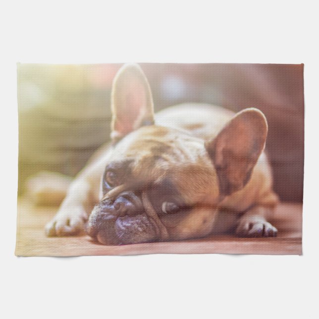 Linge De Cuisine Magnifique bulldog français allongé (Horizontal)