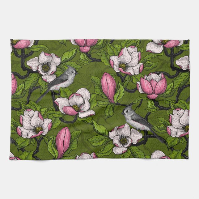 Linge De Cuisine Magnolia en floraison et oiseau de tireur 2 (Horizontal)