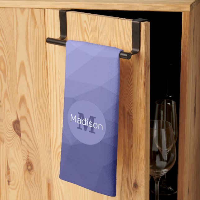 Linge De Cuisine Maille violet bleu gris foncé motif Monogramme (Pliage en tiers)