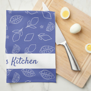 Linge De Cuisine Main personnalisée dessinée Citrons italiens Bleu