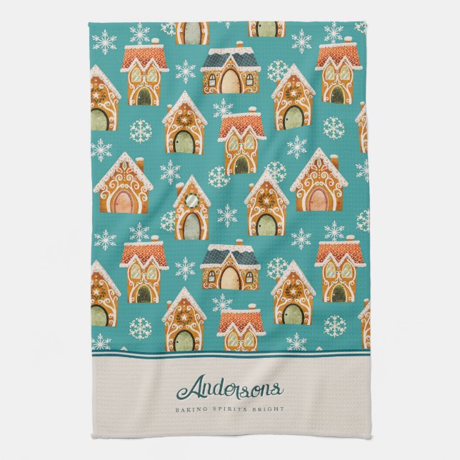 Linge De Cuisine Maison de pain d'épice de Noël Cookie Turquoise (Vertical)