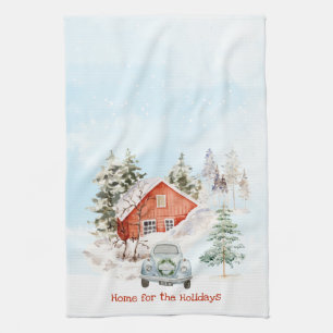 Linge De Cuisine Maison d'hiver confortable et voiture Vintage Noël