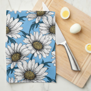 Linge De Cuisine Maisonnettes, fleurs sauvages sur bleu