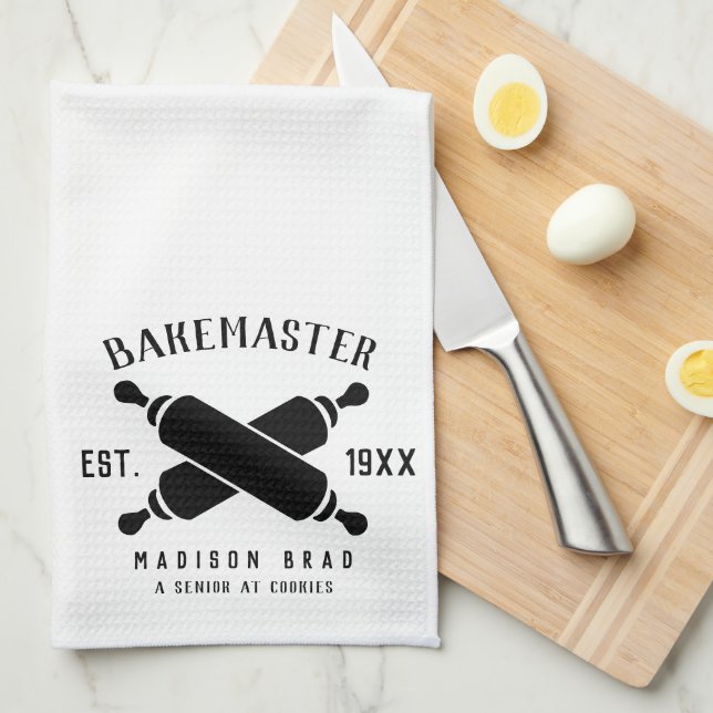 Linge De Cuisine Maître de cuisson personnalisé texte noir classiqu (Quart Plié)