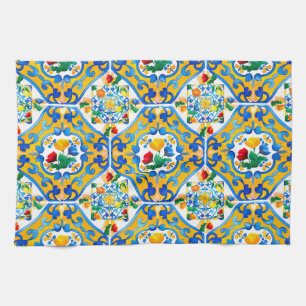 Linge De Cuisine Majolica, citron, carreaux siciliens,