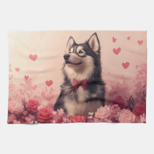 Linge De Cuisine Malamute d'Alaska avec Rose - Saint-Valentin