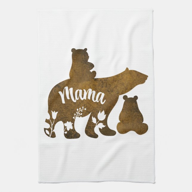 Linge De Cuisine Mama Bear avec 2 Cubs Maman de deux (Vertical)