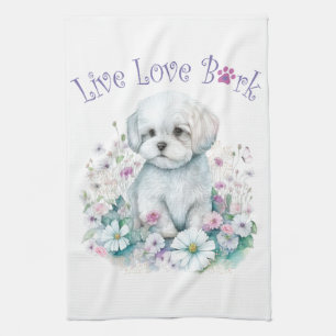Linge De Cuisine Maman de chien maltais floral