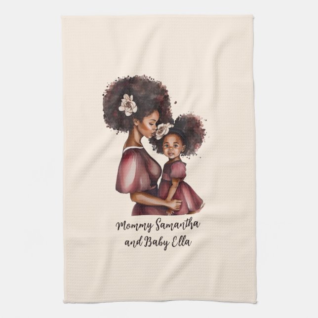 Linge De Cuisine Maman et fille noire personnalisée (2) (Vertical)