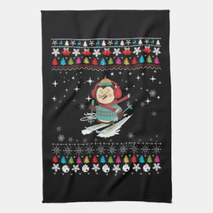 Linge De Cuisine Manchot de Noël qui fait du ski