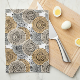 Linge De Cuisine Mandala arabe motif gris beige à l'orientale
