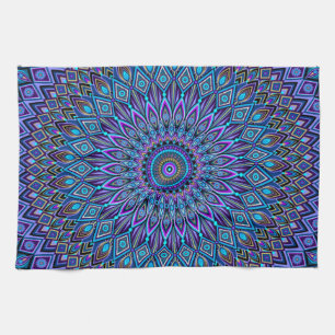 Linge De Cuisine Mandala Boho bleu Turquoise violet Peacock coloré