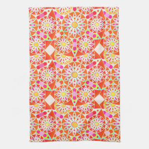 Linge De Cuisine Mandala Motif, Coral Rouge, Rose, Or