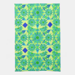 Linge De Cuisine Mandala Motif, Turquoise, Bleu, Vert citron