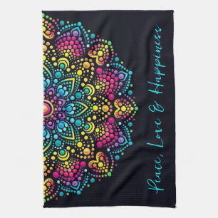 Linge De Cuisine Mandala peint aux points arc-en-ciel
