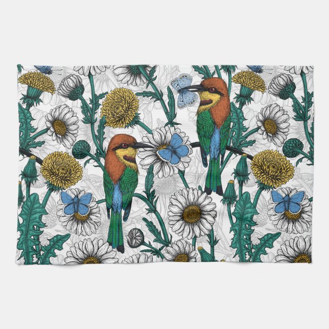 Linge De Cuisine Mangeurs d'abeilles, papillons bleus et marguerite (Horizontal)