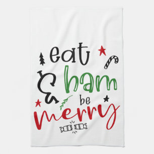 Linge De Cuisine Mangez du jambon et soyez Joyeux Noël amusant