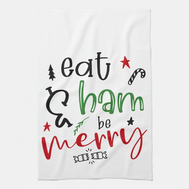 Linge De Cuisine Mangez du jambon et soyez Joyeux Noël amusant (Vertical)