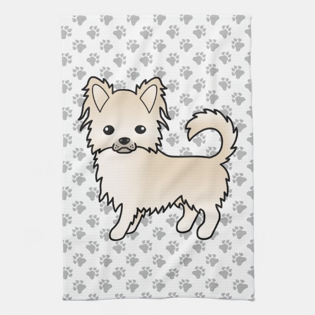 Linge De Cuisine Manteau long de crème Chihuahua Cartoon Chig & Paw (Vertical)