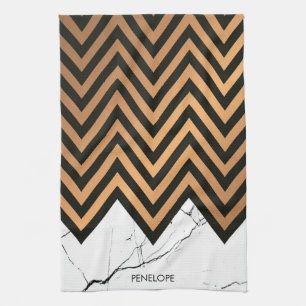 Linge De Cuisine Marbre blanc Avec Chevrons D'Or