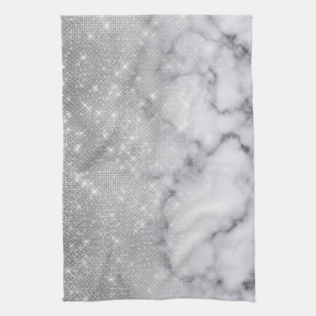 Linge De Cuisine Marbre blanc de Parties scintillant argenté Ombre (Vertical)