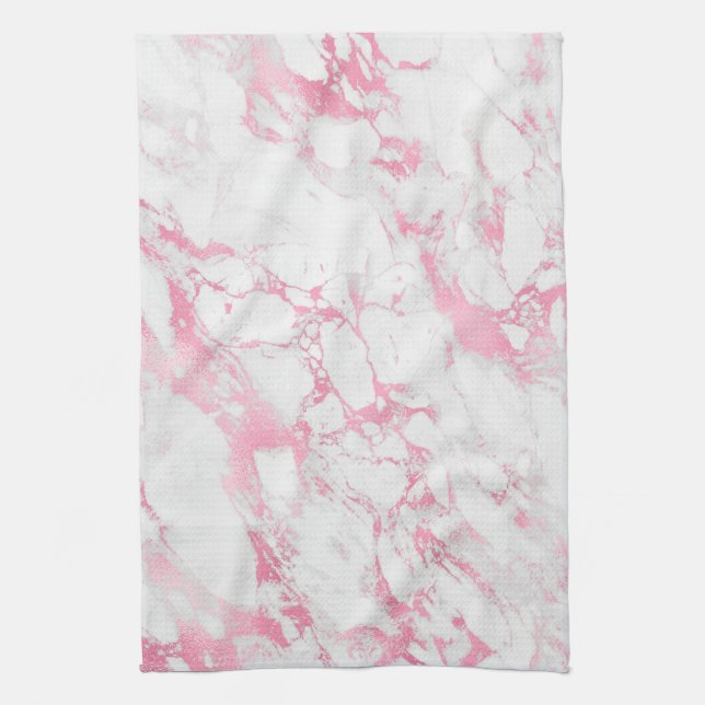 Linge De Cuisine Marbre blanc rose (Vertical)