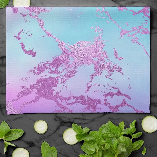 Linge De Cuisine Marbre chic | Glam violet violet violet bleu Ombre (Créateur téléchargé)