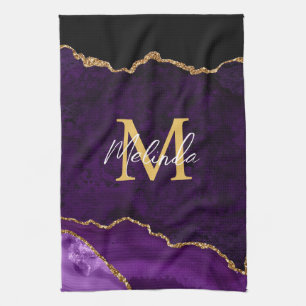 Linge De Cuisine Marbre d'agate violet et or