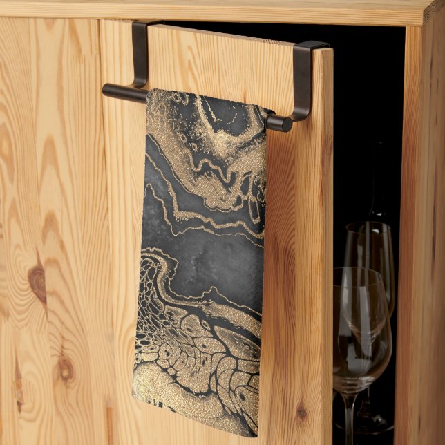 Linge De Cuisine Marbre d'or noir assez (Pliage en tiers)