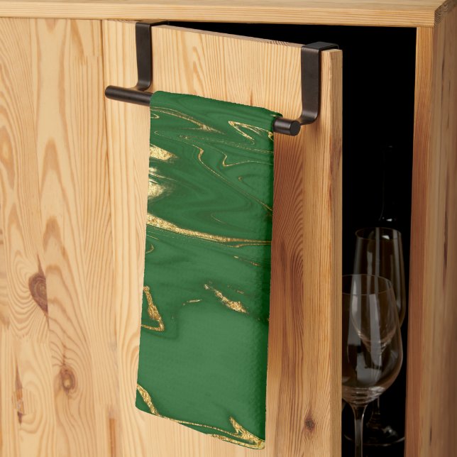 Linge De Cuisine Marbre Glam Green Gold Faux (Pliage en tiers)