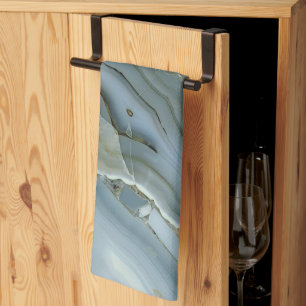 Linge De Cuisine Marbre gris bleu avec Veine or