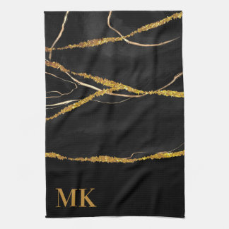 Linge De Cuisine Marbre noir Parties scintillant or