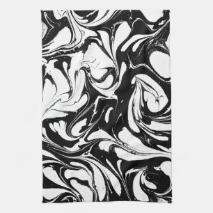 Linge De Cuisine Marbre Tourbillonnant Noir Et Blanc Motif