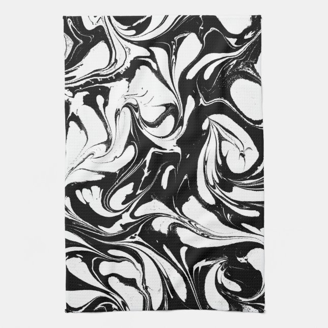 Linge De Cuisine Marbre Tourbillonnant Noir Et Blanc Motif (Vertical)