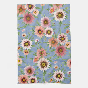 Linge De Cuisine Marguerite florale sur le bleu