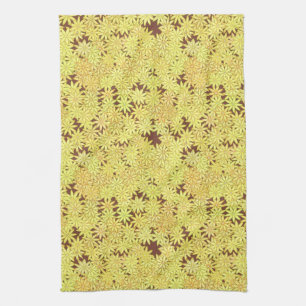 Linge De Cuisine Marguerite jaune et or sur Brown chocolat