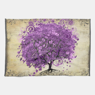 Linge De Cuisine Mariage de feuille d'arbre de coeur violet radiant