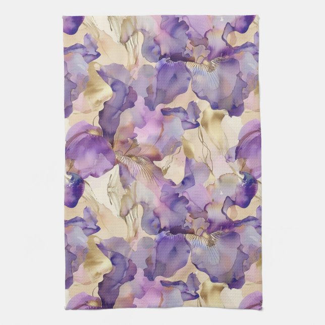 Linge De Cuisine Mariage Floral Iris Or Rose Romantique (Vertical)