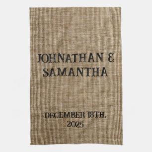 Linge De Cuisine Mariage personnalisé rustique burlap motif nature