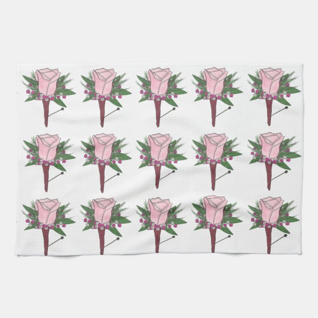 Linge De Cuisine Mariage Rose Boutonniere Bouquet Floral Salle (Horizontal)