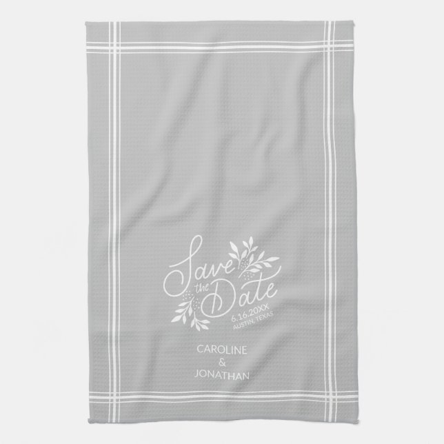 Linge De Cuisine Mariage Sauvez la date Main dessinée Botanique Flo (Vertical)
