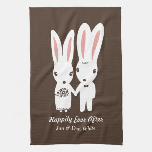 Linge De Cuisine Mariés de mariage de lapins avec texte personnalis