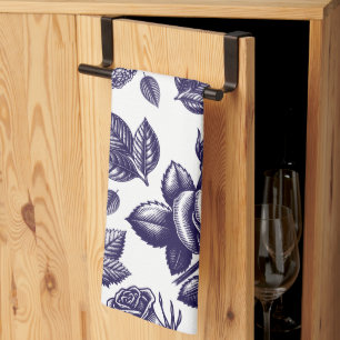 Linge De Cuisine Marine bleu Floral Vintage