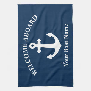 Linge De Cuisine Marine Blue Welcome Aboard Nom du bateau Ancre nau